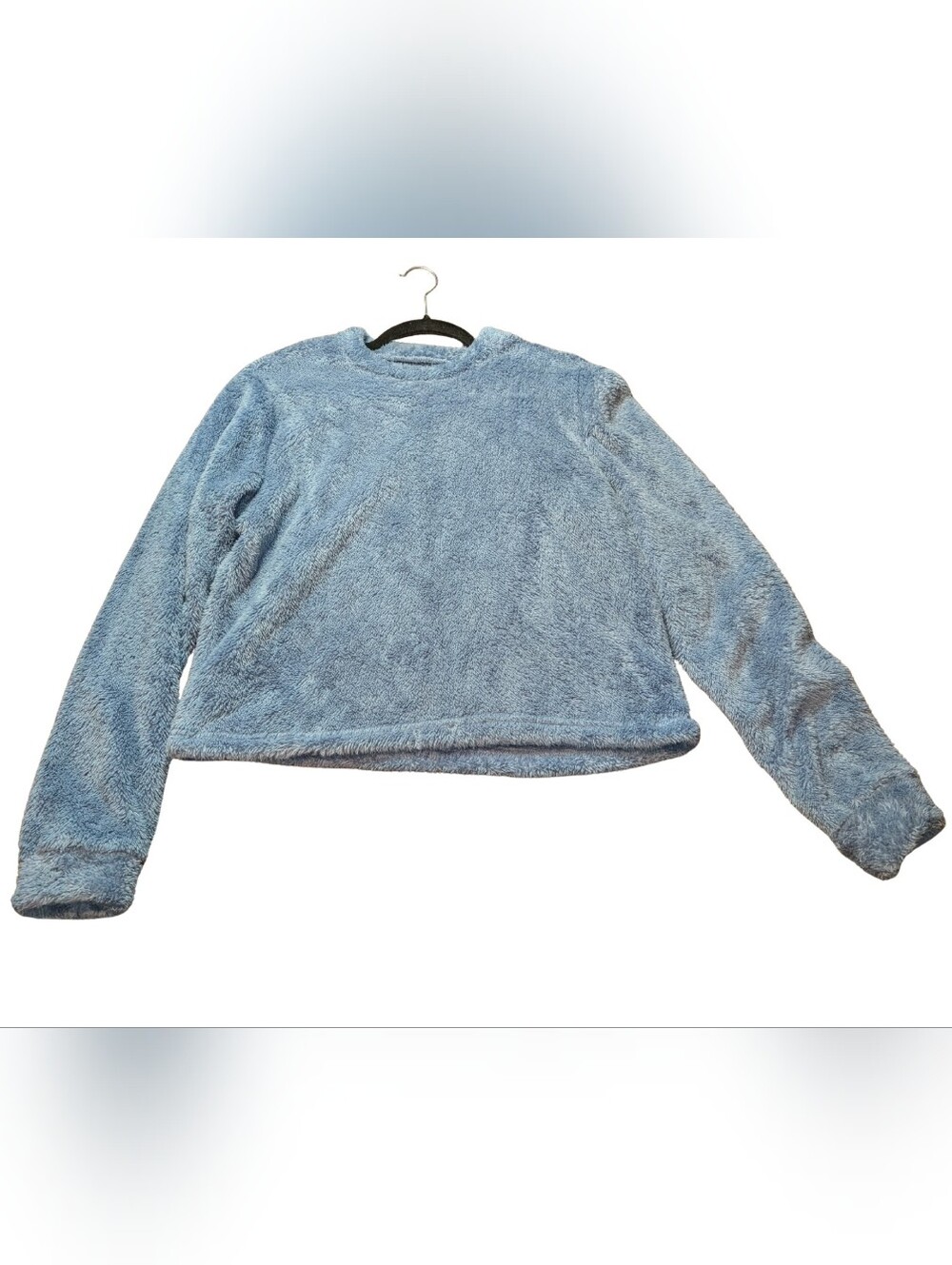 Plush Crewneck Pullover Sweater in Light Blue
